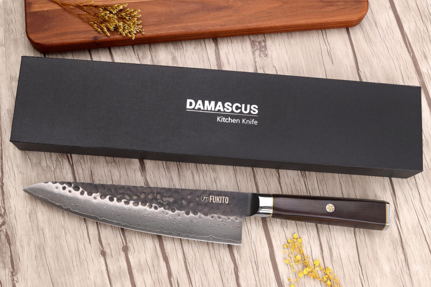 Couteau de chef 20cm Fukito Ébène Damas VG10 67 couches acier japonais