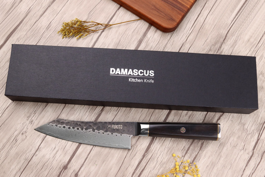 Couteau kiritsuke 15cm Fukito Ébène Damas VG10 67 couches acier japonais