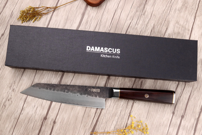 Couteau kiritsuke 17cm Fukito Ébène Damas VG10 67 couches acier japonais