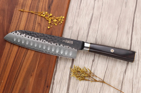 Couteau santoku 17cm Fukito Ébène Damas VG10 67 couches acier japonais