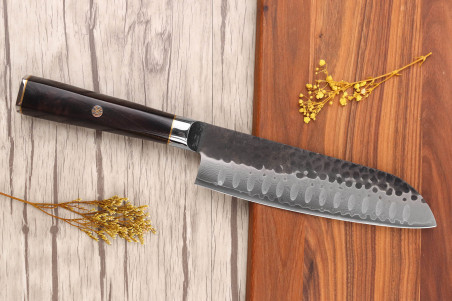Couteau santoku 17cm Fukito Ébène Damas VG10 67 couches acier japonais