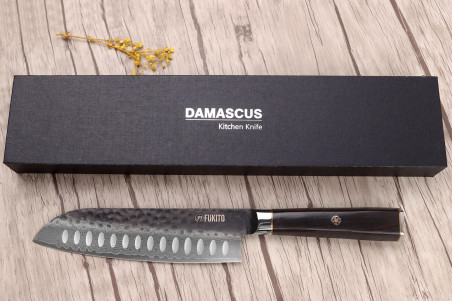 Couteau santoku 17cm Fukito Ébène Damas VG10 67 couches acier japonais
