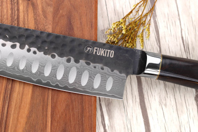 Couteau santoku 17cm Fukito Ébène Damas VG10 67 couches acier japonais 2
